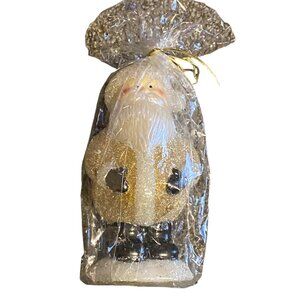 Pottery Barn Christmas Santa Candle Gold Glitter 6" 50 Hour Burn NEW